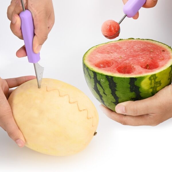 4-in-1 hedelmätyökalusarja – vesimelonin leikkuri & koverrin ruostumattomasta teräksestä - Image 4