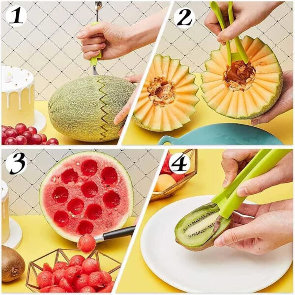4-in-1 hedelmätyökalusarja – vesimelonin leikkuri & koverrin ruostumattomasta teräksestä - Image 8
