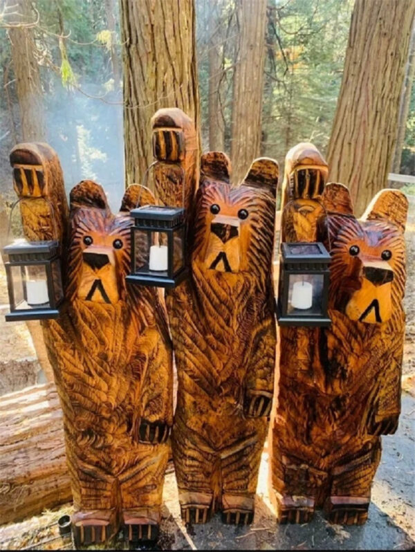 Setripuusta veistetty karhu - Resiinikoriste lamppua pitävällä karhulla - Image 5