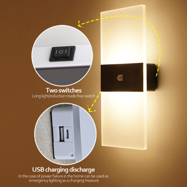 Sisäkäyttöön tarkoitettu USB-ladattava seinävalo liikkeentunnistimella - Image 4