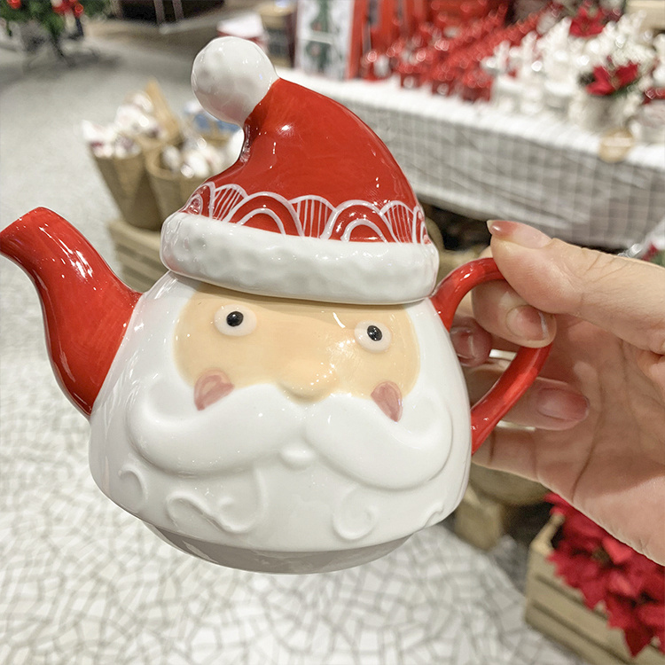 Sarjakuvatyylinen Joulupukki-teesetti – Luova keraaminen teekannu ja muki - Image 5