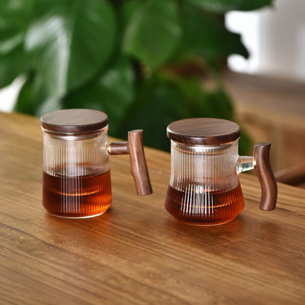 Teekannu – Lasi muki puisella kannella ja kahvalla (sisäinen lasisuodatin), elegantti muotoilu – 350 ml / 400 ml - Image 3