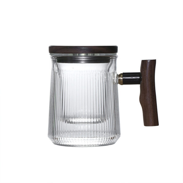 Teekannu – Lasi muki puisella kannella ja kahvalla (sisäinen lasisuodatin), elegantti muotoilu – 350 ml / 400 ml - Image 4