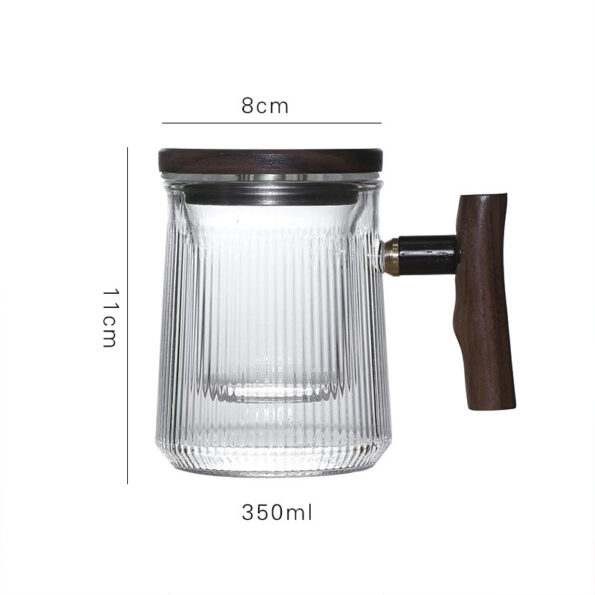 Teekannu – Lasi muki puisella kannella ja kahvalla (sisäinen lasisuodatin), elegantti muotoilu – 350 ml / 400 ml - Image 2